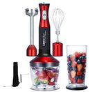 Immersion Blender LINKChef 4-in-1 Hand Blender Stick Powerful Low Noise Large 800ml Beaker, Stainless Steel Whisk and 500ml Food Chopper, BPA-Free&FDA, Red/Black(HB-1230)-3 Years Warranty (Red and black)