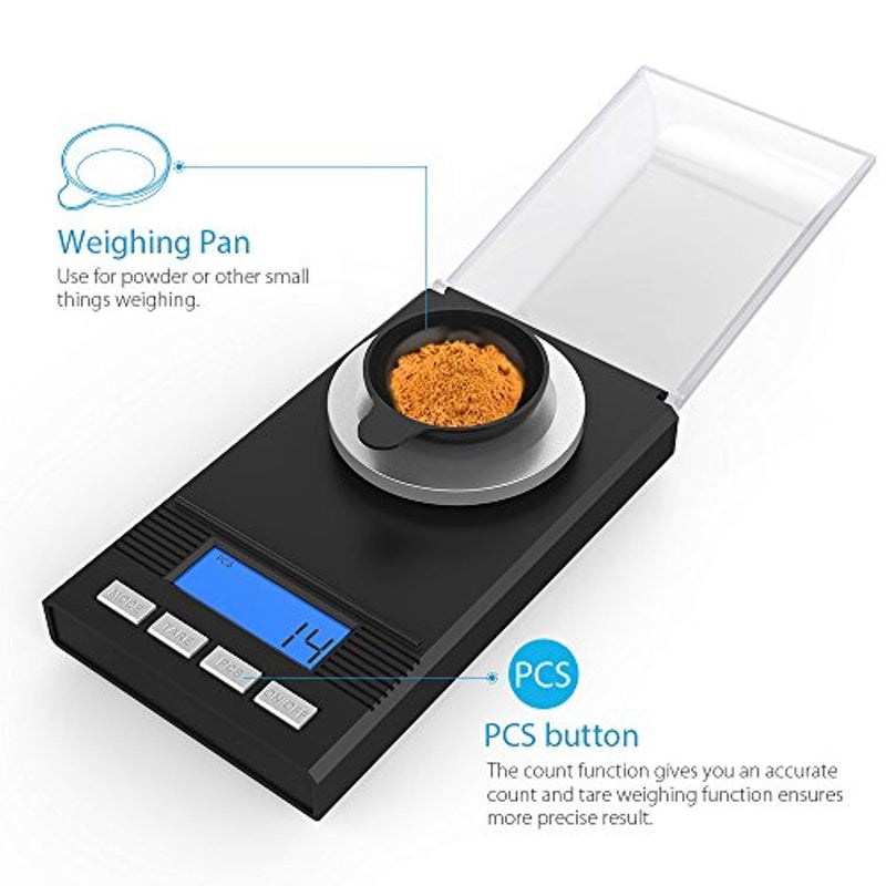 Homgeek Digital Milligram Pocket Scale Mini Jewelry Gold Powder Weigh Scales with Calibration Weights Tweezers, Weighing Pans, LCD Display