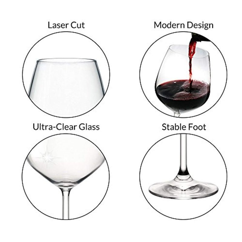 Bormioli Rocco 18oz Red Wine Glasses (Set Of 4): Crystal Clear Star Glass, Laser Cut Rim For Wine Tasting, Lead-Free Cups, Elegant Party Drinking Glassware, Dishwasher Safe, Restaurant Quality