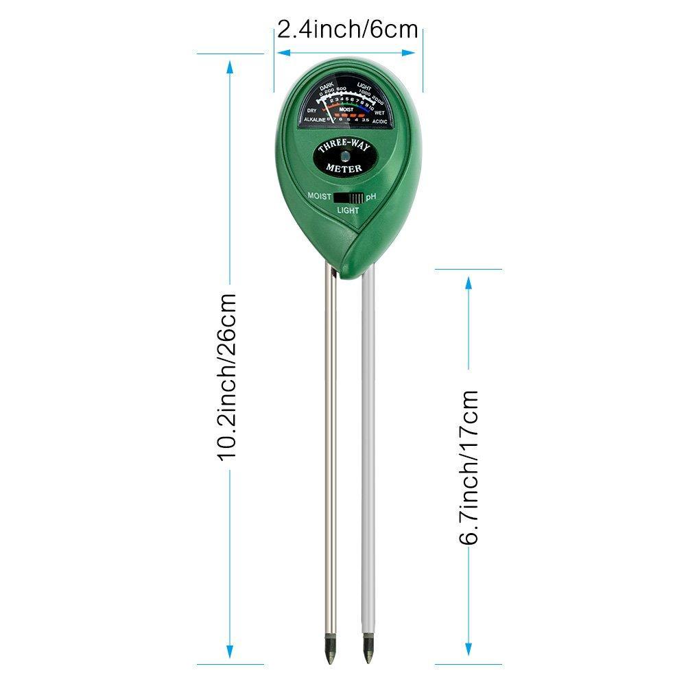 3-in-1 Soil Moisture Sensor Meter, PH acidity Tester and Light Meter, Plant Tester, Helpful For Garden, Farm, Lawn, Indoor & Outdoor (No Battery needed)