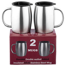 Stainless Steel Coffee Mugs with Lids - SUPERIOR Quality Steel - Double walled Insulated Cups - Set of 2 by Drogo - 14 Oz 18/8 Travel Mug - Healthy BPA Free mugs for Coffee tea Beer beverage drinks