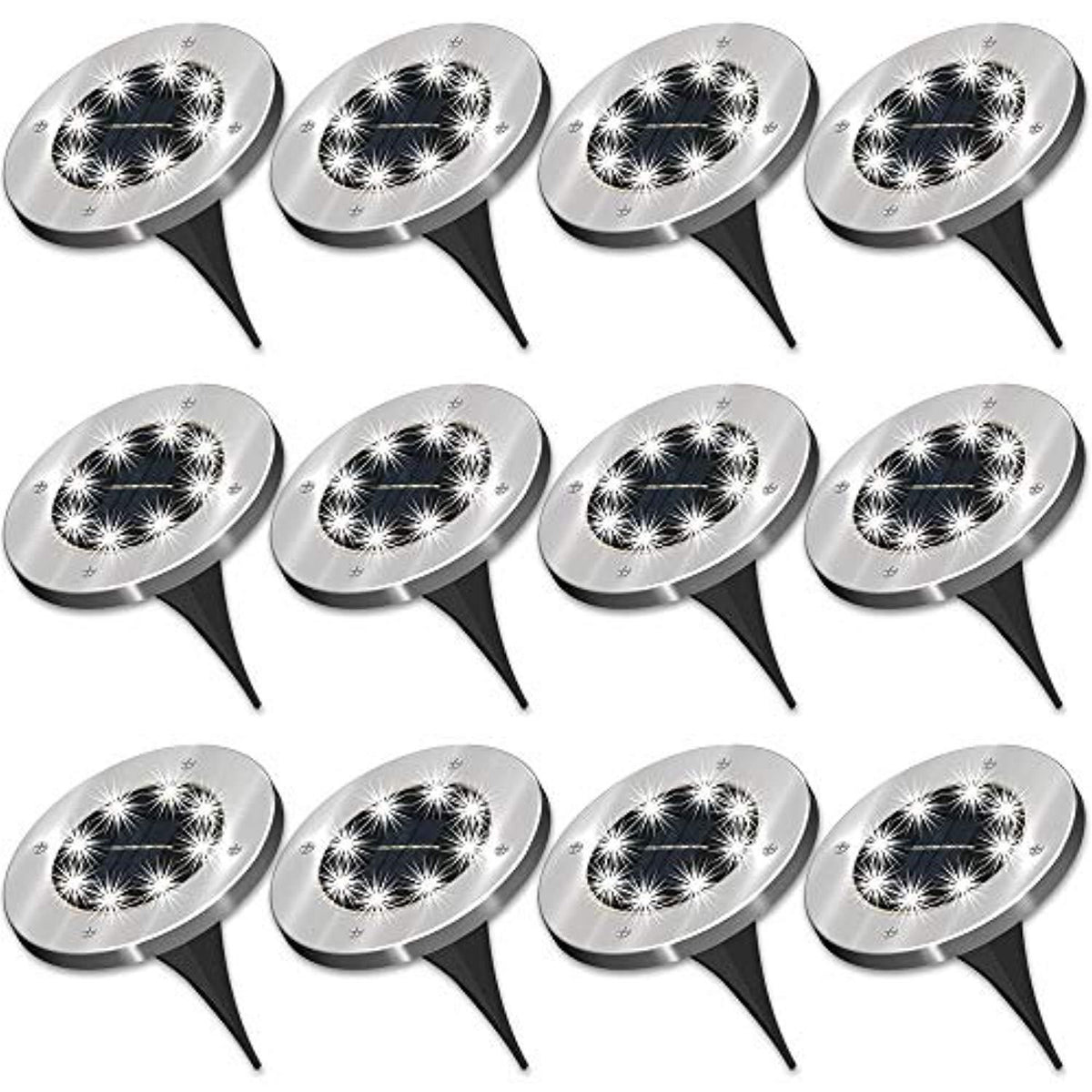 Sunco Lighting 12 Pack Solar Path Lights, Dusk-to-Dawn, Cross Spike Stake for Easy in Ground Install, Solar Powered LED Landscape Lighting - RoHS/CE