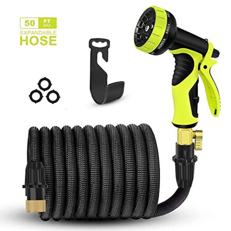 Yetolan 2018 Upgraded Expandable Garden Hose,Best 50 Ft Flexible Water Hose with 9 High Pressure Spray Nozzle,Solid Brass Connector Fittings no Rust&Leak, Double Latex Core&Extra Strength Fabric(50FT) (black)