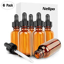 Nelipo 1oz Amber Glass Bottles for Essential Oils with Glass Eye Dropper - Pack of 6