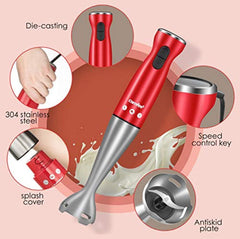 Electric Hand Immersion Blender, 4 -in- 1 Hand Mixer with 500ml Food Chopper, 600ml Beaker, Balloon Whisk, Stainless Steel Blending Shaft by Comfee