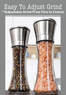 Premium Stainless Steel Salt and Pepper Grinder Set of 2 - Adjustable Ceramic Sea Salt Grinder & Pepper Grinder - Tall Glass Salt and Pepper Shakers - Pepper Mill & Salt Mill with Free Funnel & EBook by Home EC