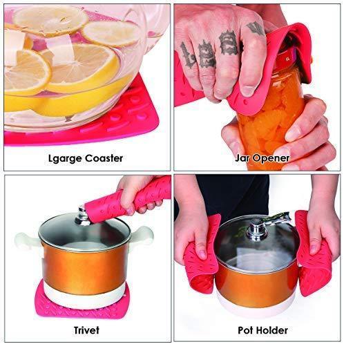 Premium Silicone Pot Holder,Trivets,Hot Mitts,Spoon Rest And Garlic Peeler Non Slip,Heat Resistant Hot Pads,Multipurpose Kitchen Tool. 7x7" Potholders(Set of 6) Non Slip,Dishwasher Safe,Durable.