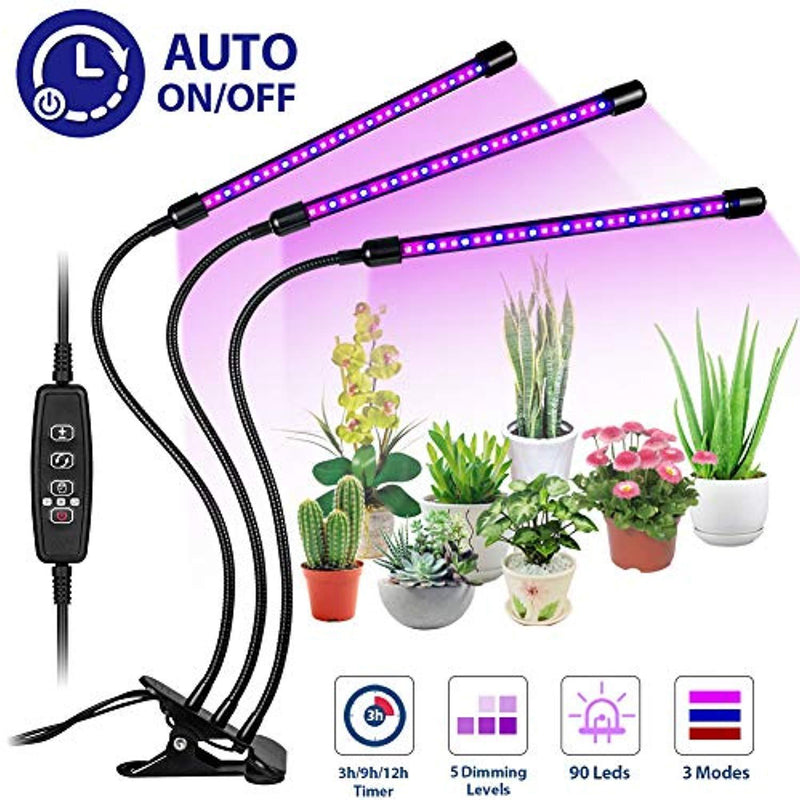 Grow Light, Auto Turn ON/OFF Led Grow Lights for Indoor Plants, Asiur Timing Plant Grow Lamp with 5 Dimmable Level 90LED (Upgraded Switch)