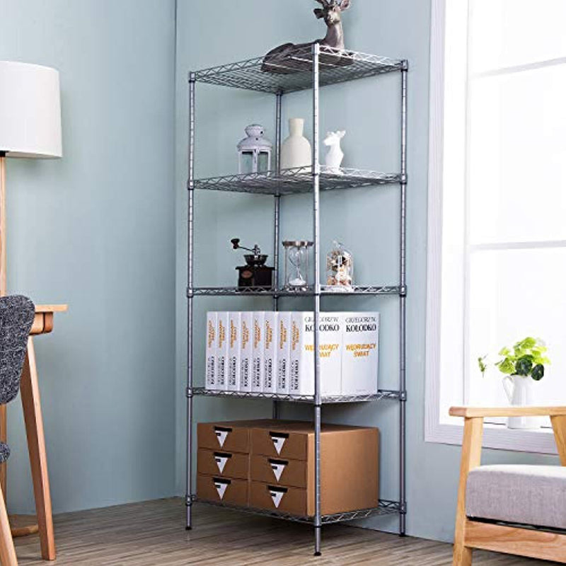 SINGAYE Storage Shelves 5 Tier Shelving Units Heavy Duty Metal Shelves Adjustable Garage Shelf Storage Rack Organizer, 23.6’’ W x 16’’ D x 59.1’’ H (Silver)