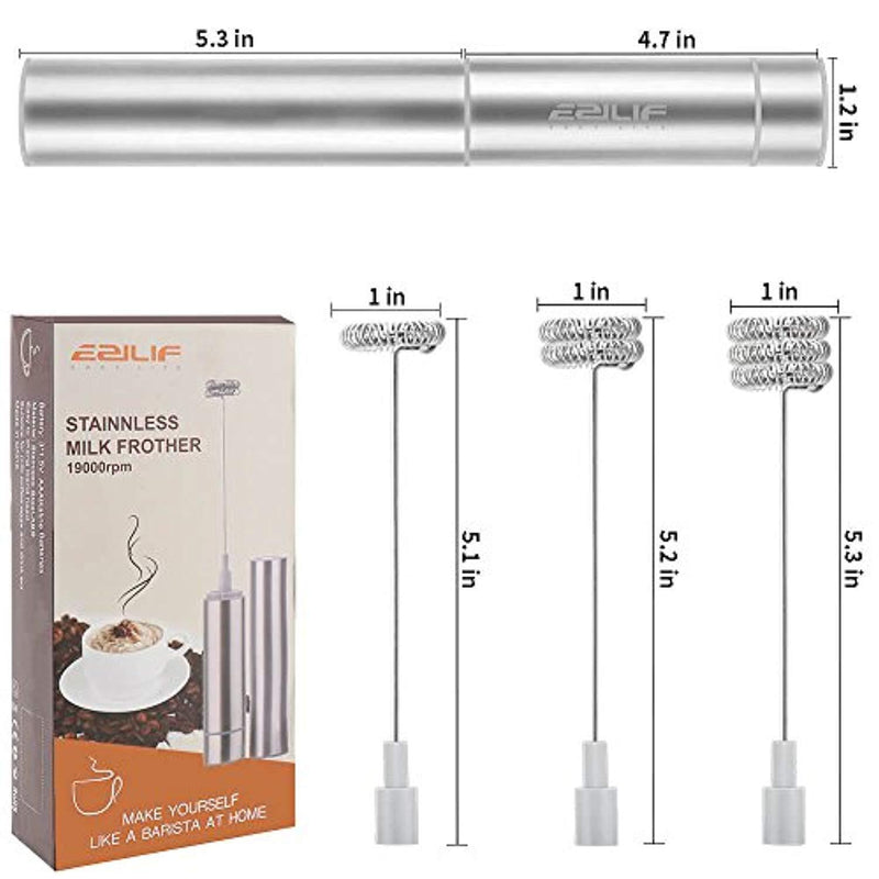 EZILIF Milk Frother Milk Frother Handheld Coffee Frother Battery Operated Foam Maker 3 Stainless Steel Different Size Whisks Coffee Latte Cappuccino Hot Chocolate Drink Mixer