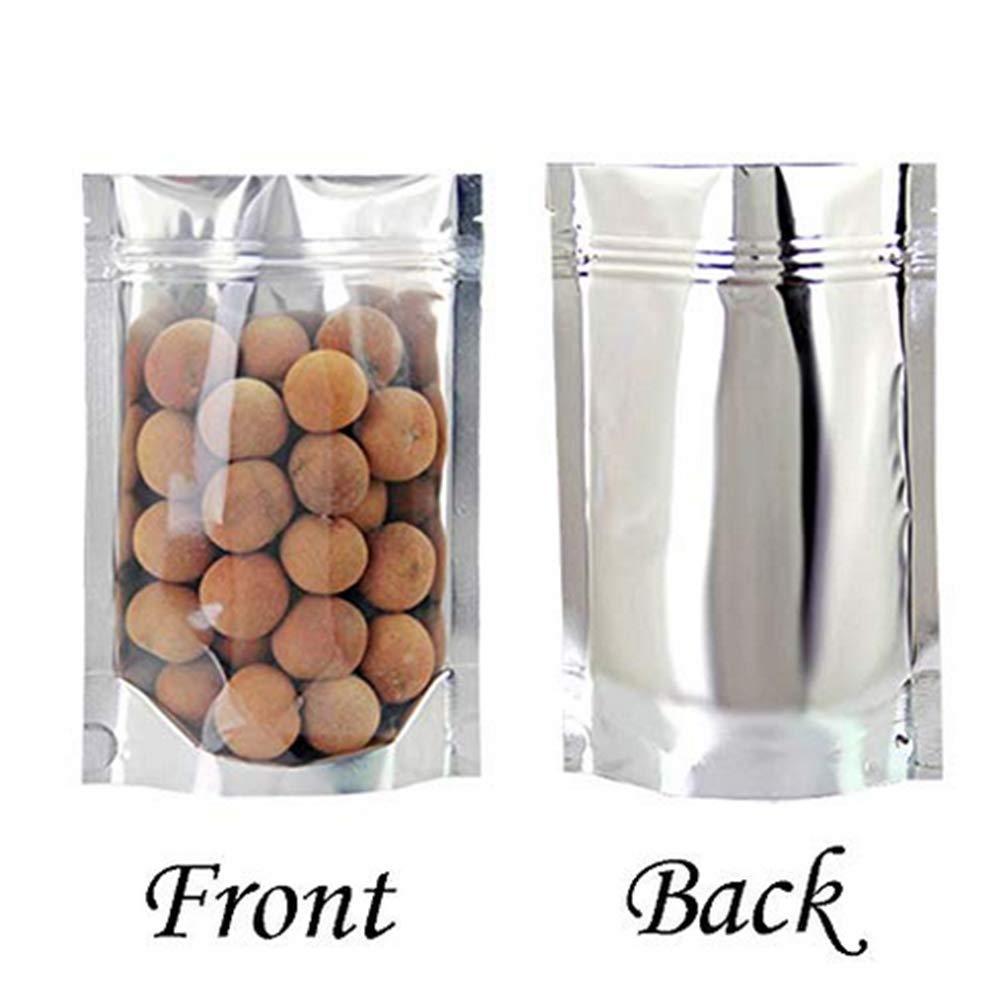 QYQBOON 100 Pcs Resealable Zip Lock Mylar Bag, Stand Up Pouch Bags, Heavy Duty Clear Silver Front with Aluminum Foil Back, Smell Proof Pouches for Food Storage, 3.5" x 5.9" Inch