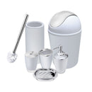 6 Piece Bathroom Accessories Set,Plastic Bath Ensemble Bath Set Lotion Bottles, Toothbrush Holder, Tooth Mug, Soap Dish, Toilet Brush, Trash Can (white)