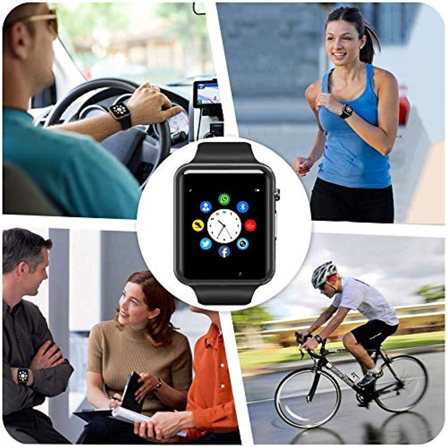 Bluetooth Smart Watch - Wzpiss Smartwatch Touch Screen Wrist Watch with Camera/HCM Card Slot Compatible with iOS iPhones Android Samsung for Kids Women and Men (Black)