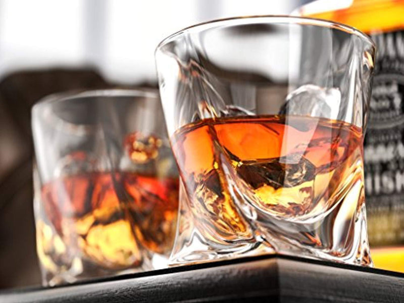 Twist Whiskey Glasses, Scotch Glasses By Ashcroft - Set Of 2. Unique, Elegant, Dishwasher Safe, Glass Liquor or Bourbon Tumblers. Ultra-Clarity Glassware.