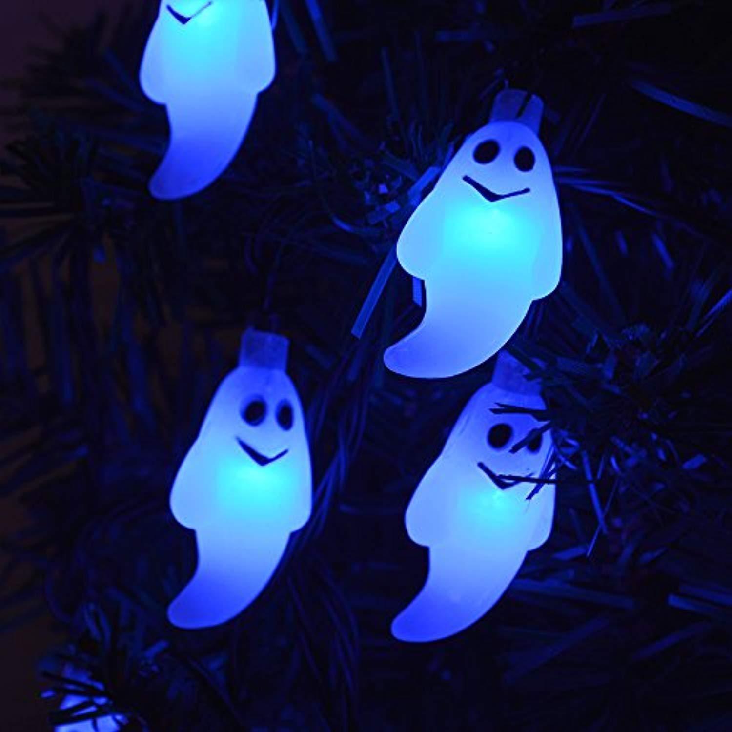 LEVIHCEC Solar Halloween Decorations String Lights, 30 LED Waterproof Cute Ghost LED Holiday Lights for Outdoor Decor, 8 Modes Steady/Flickering Lights [Light Sensor] 19.7ft Blue