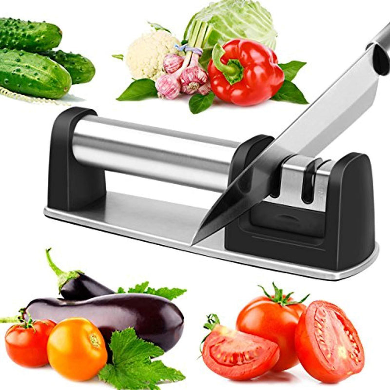 Knife Sharpener, Safe Kitchen Knife Sharpeners Handle for Straight and Serrated Knives Diamond Coated Quickly, Safe and Easy to Use by Hilife