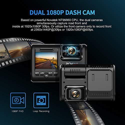 Pruveeo D30H Dash Cam with Infrared Night Vision and WiFi, Dual 1080P Front and Inside, Dash Camera for Cars Uber Truck Taxi