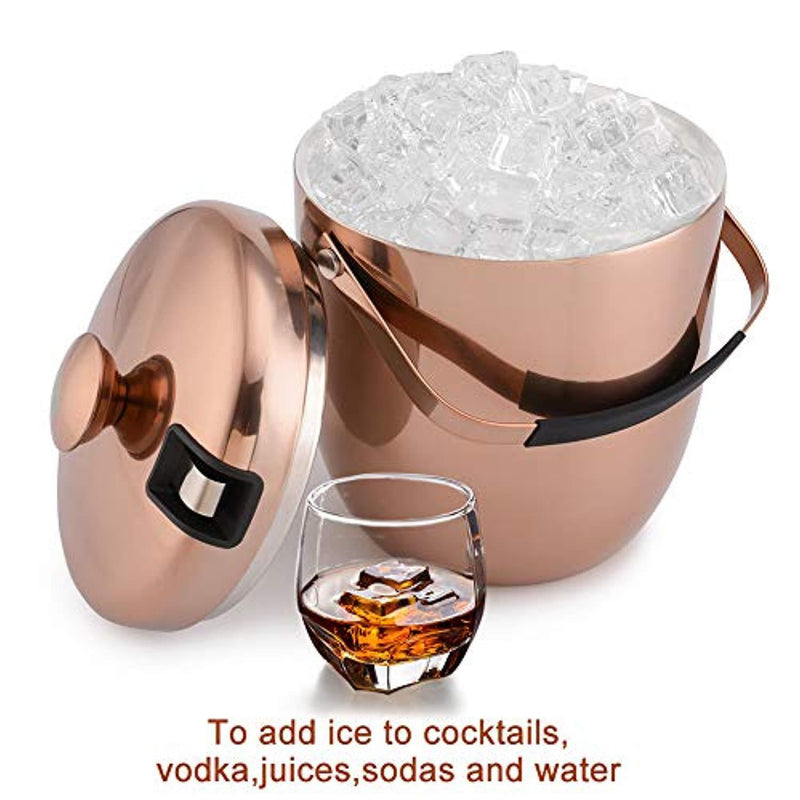 2.8 Litre Ice Bucket Insulated Stainless Steel Double Wall with Lid and Ice Tongs, Copper