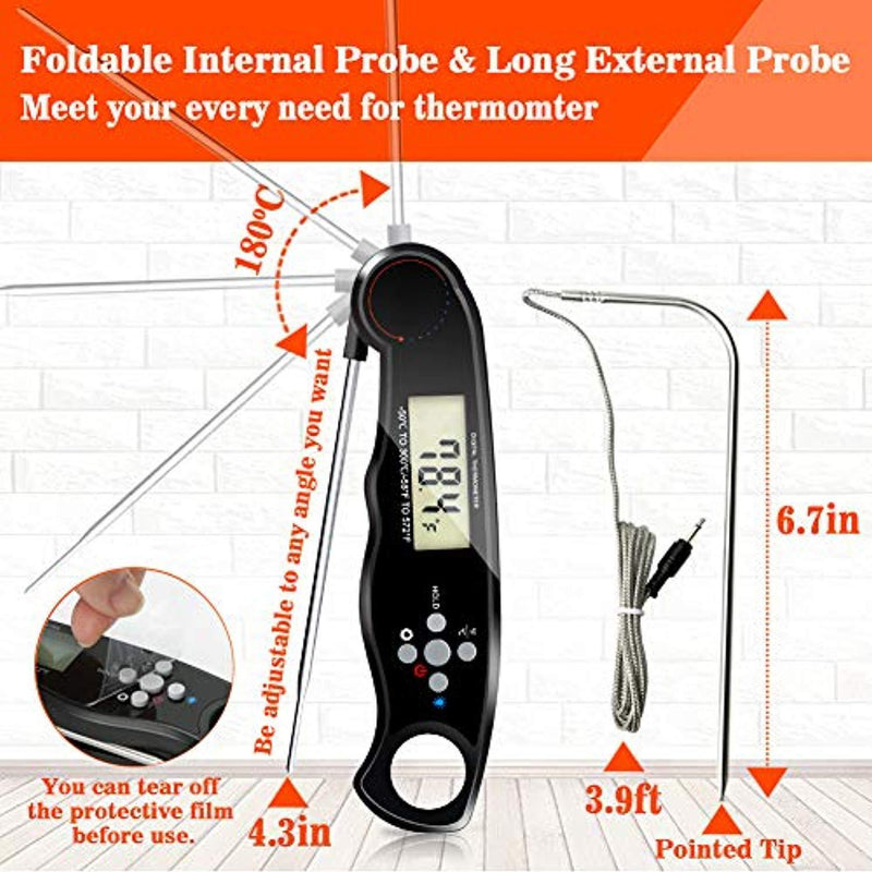 Instant Read Meat Thermometer DotStone Digital Thermometer Built-in Magnet with Backlight Temperature Alarm Function Contains 3.9FT External Probe for Kitchen Outdoor Cooking Grill BBQ Oven