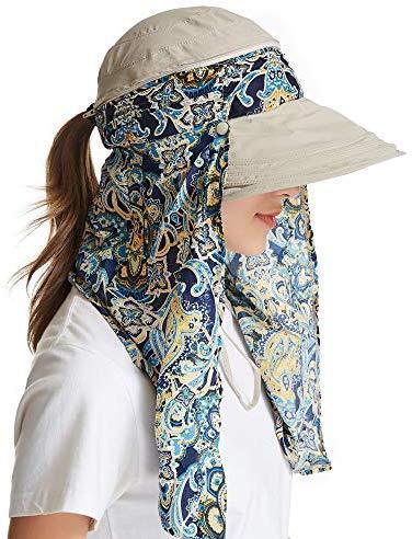 ICOLOR Sun Cap Sun Flap Hats Outdoor 360°Sun UPF 50+ Women Lady Wide Brim Cap Visor Hats UV Protection Summer Sun Hats