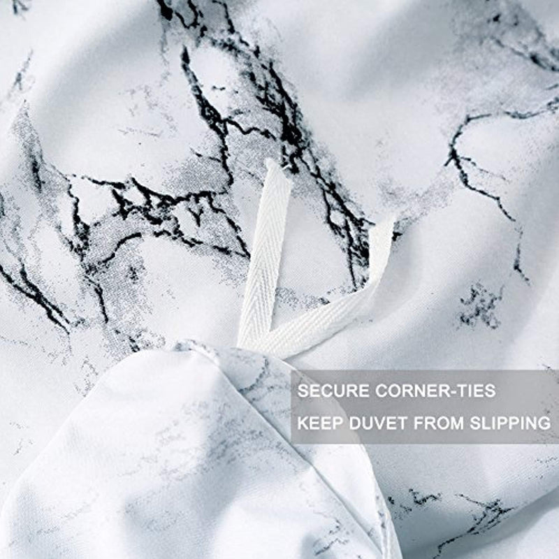King Bedding Duvet Cover Set White Black Marble, 3 piece - 1000 -TC Luxury Hypoallergenic Microfiber Down Comforter Quilt Covers with Zipper Closure, Ties - Best Organic Modern Style for Men and Women