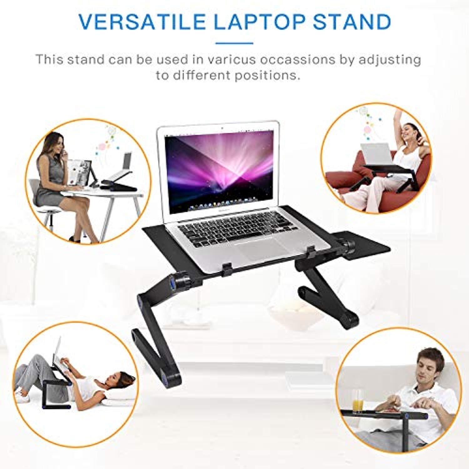 CNDT Adjustable Standing Laptop Desk Stand Table Portable Aluminum Lap Riser Holder with Dual-Cooling Fans for Bed Couch Sofa (Black)