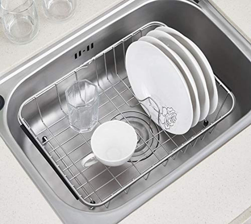 Kesol Expandable Dish Drying Rack, 304 Stainless Steel Over Sink Dish  Drainer, Dish Rack in Sink or On Counter with Utensil Drying