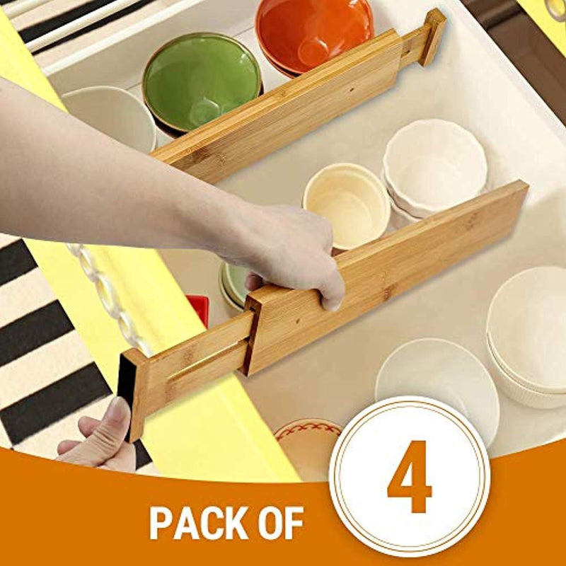 TILEMALL Bamboo Kitchen Drawer Dividers Drawer Organizers Expandable Drawer Dividers Wood Desk Drawer Organizers, Tray Organizer for Kitchen, Baby Drawer, Bathroom, Bedroom, Office or Dresser