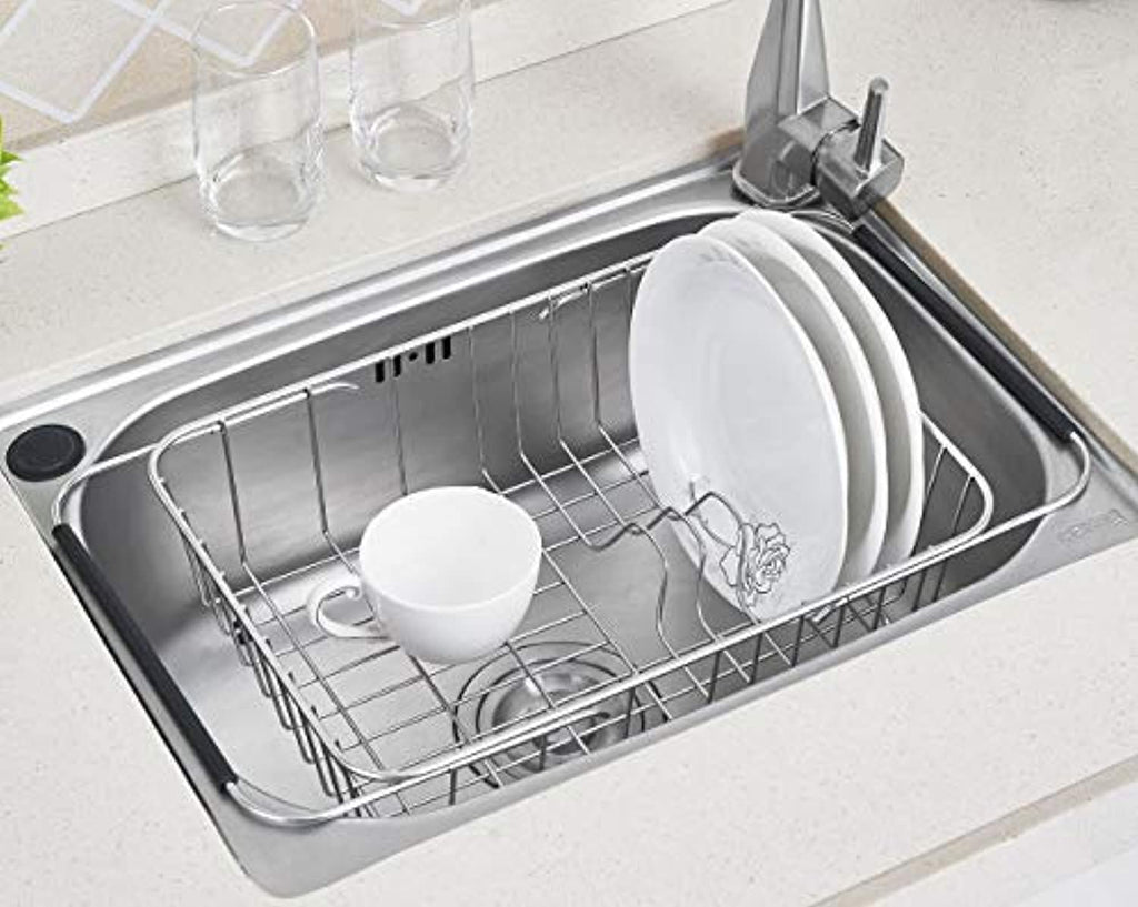 KESOL Small Expandable Over The Sink Dish Drying Rack/Dish Rack in Sink  with Utensil Holder, 304 Stainless Steel Dish Racks for Kitchen Counter, Rustproof Dis…