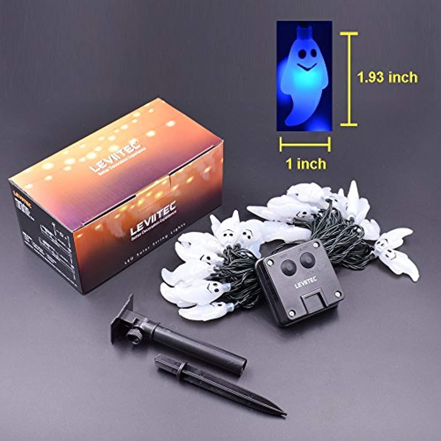 LEVIHCEC Solar Halloween Decorations String Lights, 30 LED Waterproof Cute Ghost LED Holiday Lights for Outdoor Decor, 8 Modes Steady/Flickering Lights [Light Sensor] 19.7ft Blue