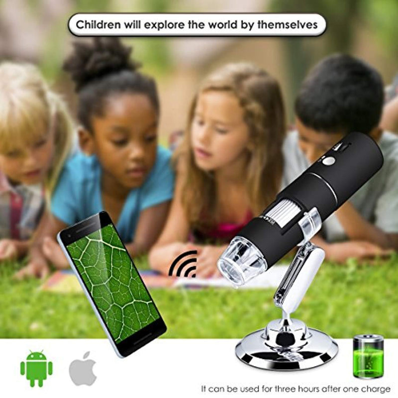 Portable Wireless WiFi Digital Microscope USB 2MP 1080P HD 50x to 1000x Magnification Handheld Endoscope Metal Stand