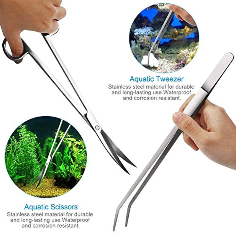 Skoye Aquarium Tweezers Scissor Spatula Tools 4 in 1 Long Stainless Steel Aquarium Tank Aquascaping Tools, Aquatic Plant Tweezers Scissors Spatula Landscaping Cleaning Tool Set & Fish Starter Kit