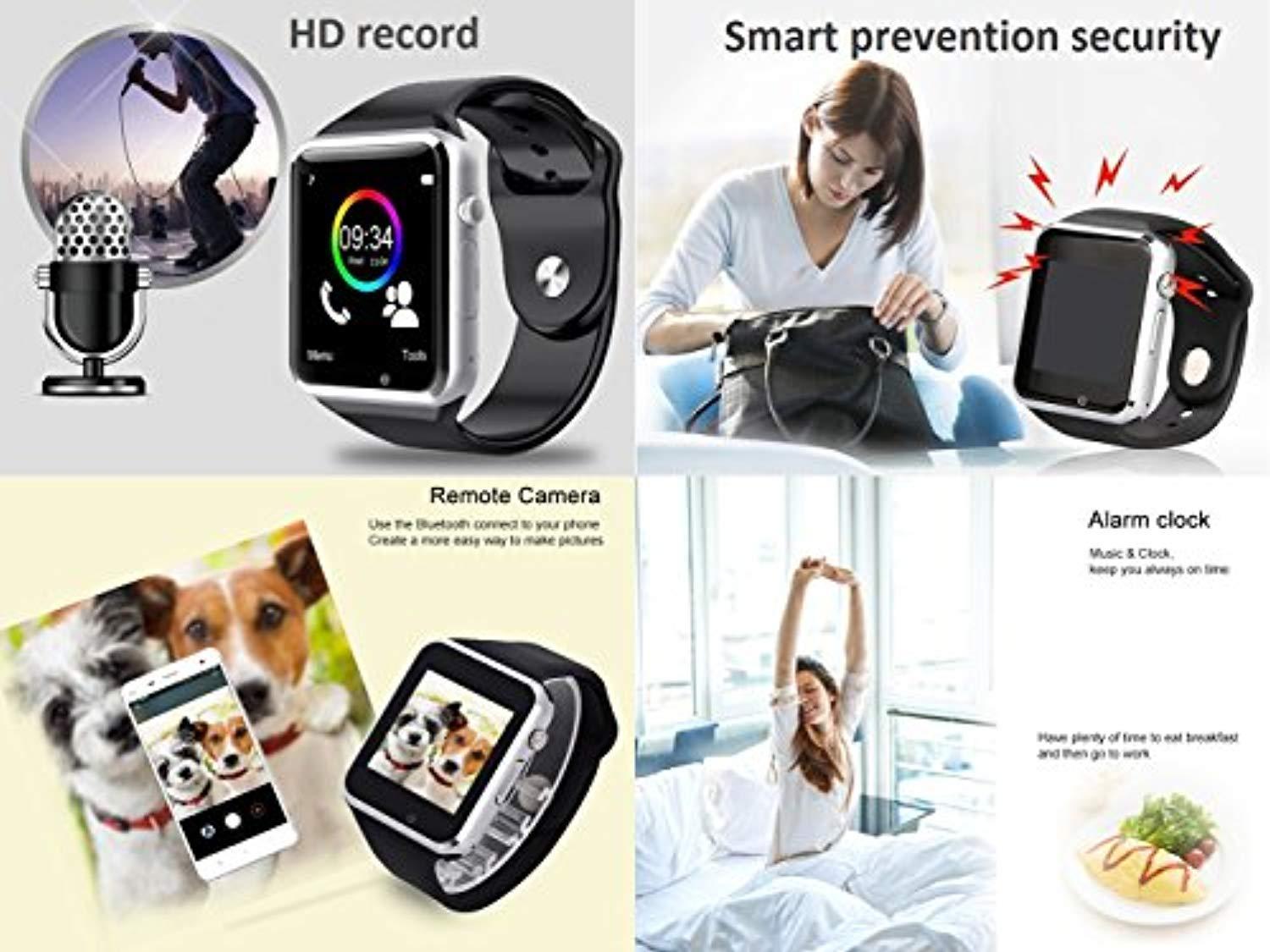 Bluetooth Smart Watch - Wzpiss Smartwatch Touch Screen Wrist Watch with Camera/HCM Card Slot Compatible with iOS iPhones Android Samsung for Kids Women and Men (Black)