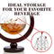 Whiskey Globe Decanter Set - 850 ml with Silicone Ice Molds & Two World Etched Whiskey Glasses (300ml) Wooden Base and Safe Package - Perfect Gift Set for Liquor, Scotch, Bourbon, Vodka and Wine