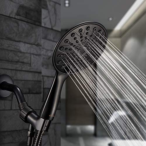 VOLUEX Handheld Shower Head, 6" Oil-Rubbed Bronze Face 6 Spray Setting Shower Head with High Pressure, Brass Swivel Ball Mount and Extra Long Flexible Stainless Steel Hose