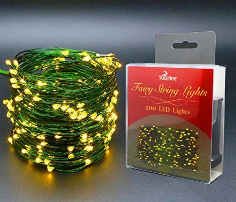 YULETIME Fairy String Lights with Adapter, 66Ft 200 LEDs Waterproof Starry Copper Wire Lights, Home Decor Firefly Lights for Garden Backyard Christmas Tree (Green Wire, Warm White)