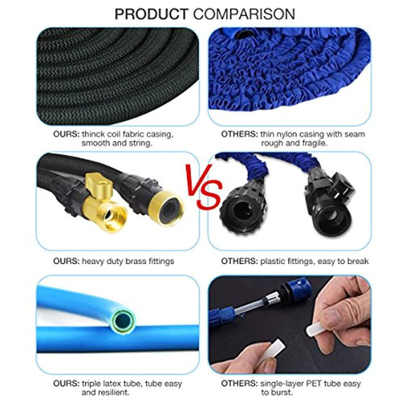 Yetolan 2018 Upgraded Expandable Garden Hose,Best 50 Ft Flexible Water Hose with 9 High Pressure Spray Nozzle,Solid Brass Connector Fittings no Rust&Leak, Double Latex Core&Extra Strength Fabric(50FT) (black)