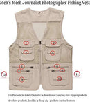 Men's Safari Fishing Hunting Mesh Vest Photography Work Multi-Pockets Outdoors Travel Journalist's Jacket