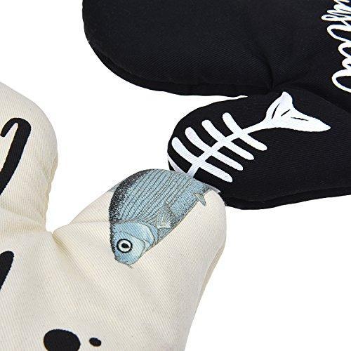 GREVY Oven Mitts Heat Resistant Cooking Glove 100% Cotton Lining 12"(Ivory and Black Cat,Potholder Kitchen Gloves,Set of 2)