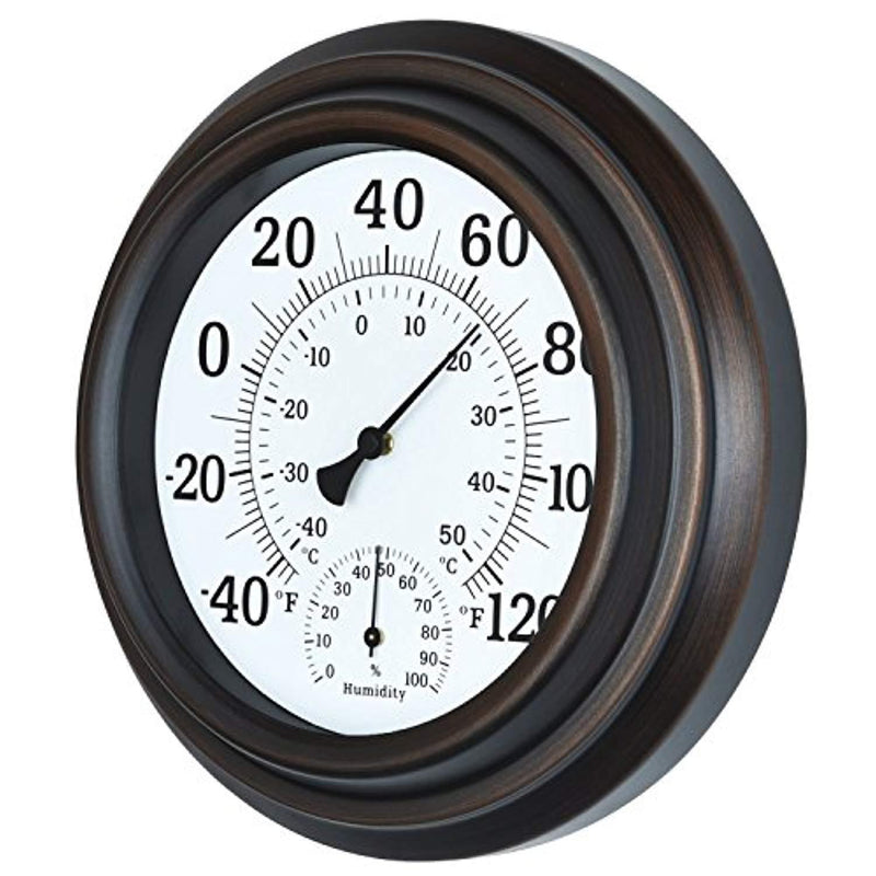 WiHoo 8" Indoor Outdoor Thermometer/Hygrometer for Patio, Wall or Decorative (Bronze)