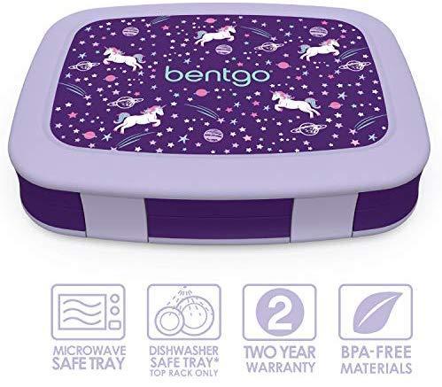 Bentgo Kids Prints (Unicorn) - Leak-Proof, 5-Compartment Bento-Style Kids Lunch Box - Ideal Portion Sizes for Ages 3 to 7 - BPA-Free and Food-Safe Materials