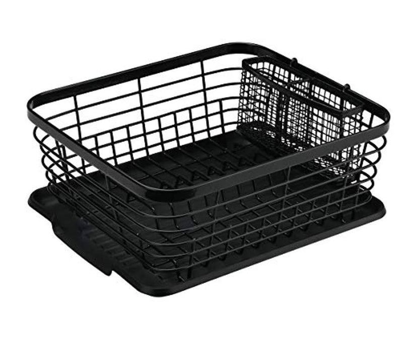 Denozer Kitchen Sink Dish Drainer Rack with Drainboard and Utensils Basket, Black