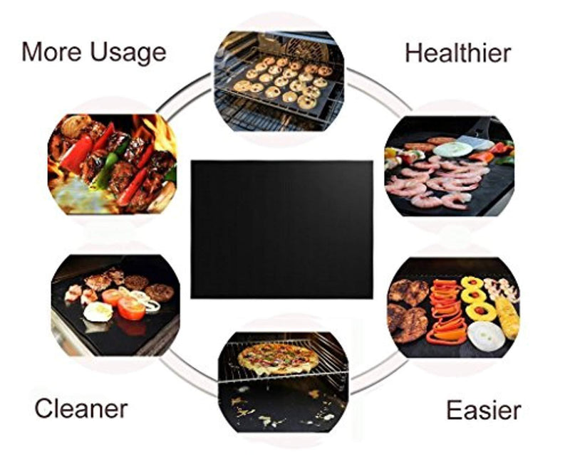 RENOOK BBQ Grill Mat Set of 2-Heavy Duty, 100% Non-Stick Mats Reusable, and Easy to Clean Barbecue Grilling Accessories-14.5x11.5-Inch,Black