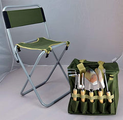 Infinite Cedar 10-piece Gardening Tool Set with Zippered Detachable Tote and Folding Stool Seat with Backrest