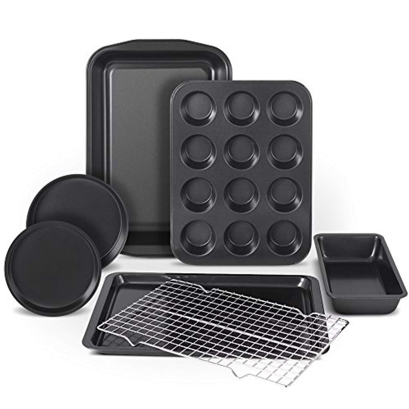 Kootek 7-Piece NonStick Bakeware Set, Muffin Pan, Loaf Pan, Cake Pan, Round Pan, Baking Sheet Pan, Cooling Racks Professional Baking Supplies Rectangle Cookie Pans