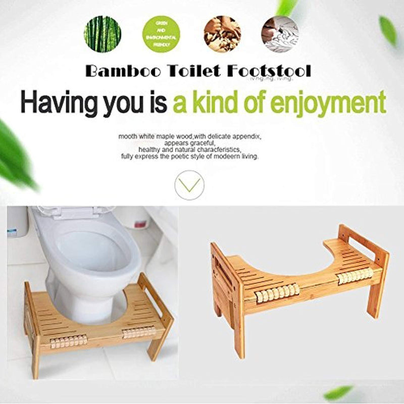 MallBoo Adjustable Bamboo Squatting Toilet Stool Portable Bathroom Squatting Urinal with Double Foot Massager and Box(7" and 9")