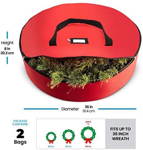 2-Pack Christmas Wreath Storage Bag 36" - Artificial Wreaths, Durable Handles, Dual Zipper & Card Slot, Holiday Xmas Tear Resistant Storage Container 420D Oxford Fabric by ZOBER