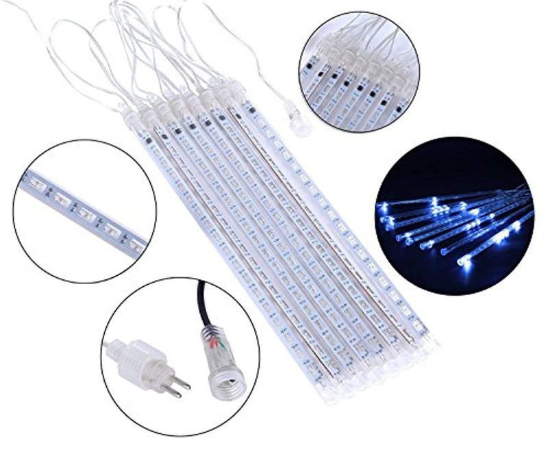 LED Meteor Shower Rain Lights, LED Falling Rain Drop Raindrop Rainfall Snowfall Tube Lights (8 Tubes, 30cm, 144 LEDs, Blue)