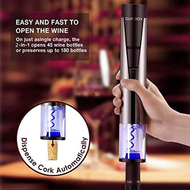 Electric Wine Bottle Opener Cordless 2-in-1 Vacuum Pump and Bottle Opener with Markable Wine Stopper,  Foil Cutter and Collectible Recharging Base