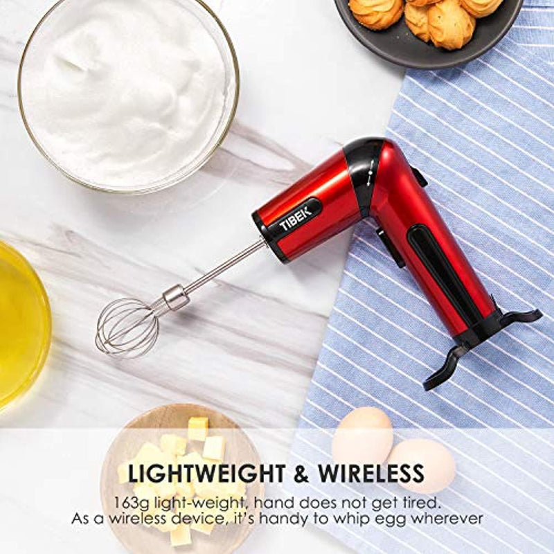 Hand Mixer The Most Portable Electric Egg Beaters, Adjustable Head for Whisk/Beat/Mix with 2 Speed, USB Rechargeable, Cordless Handy Mixer with 3 Attachments, Red/Black